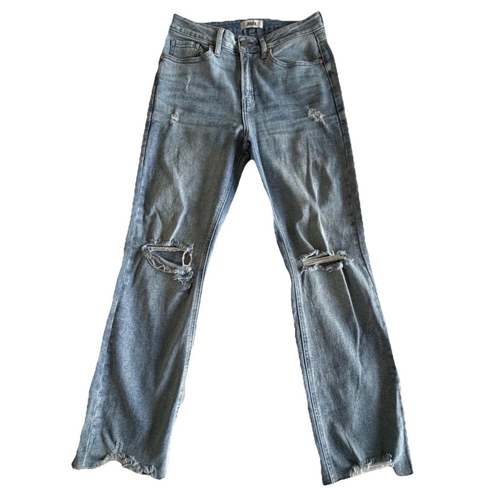 JBD Jeans Womens 27 Light Wash High Rise Distressed Straight Frayed Hem Denim